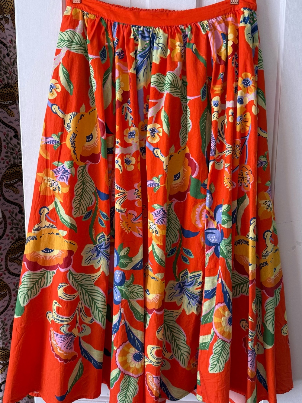 Maeve Orange Floral Maxi Skirt with Multicolor Blooms